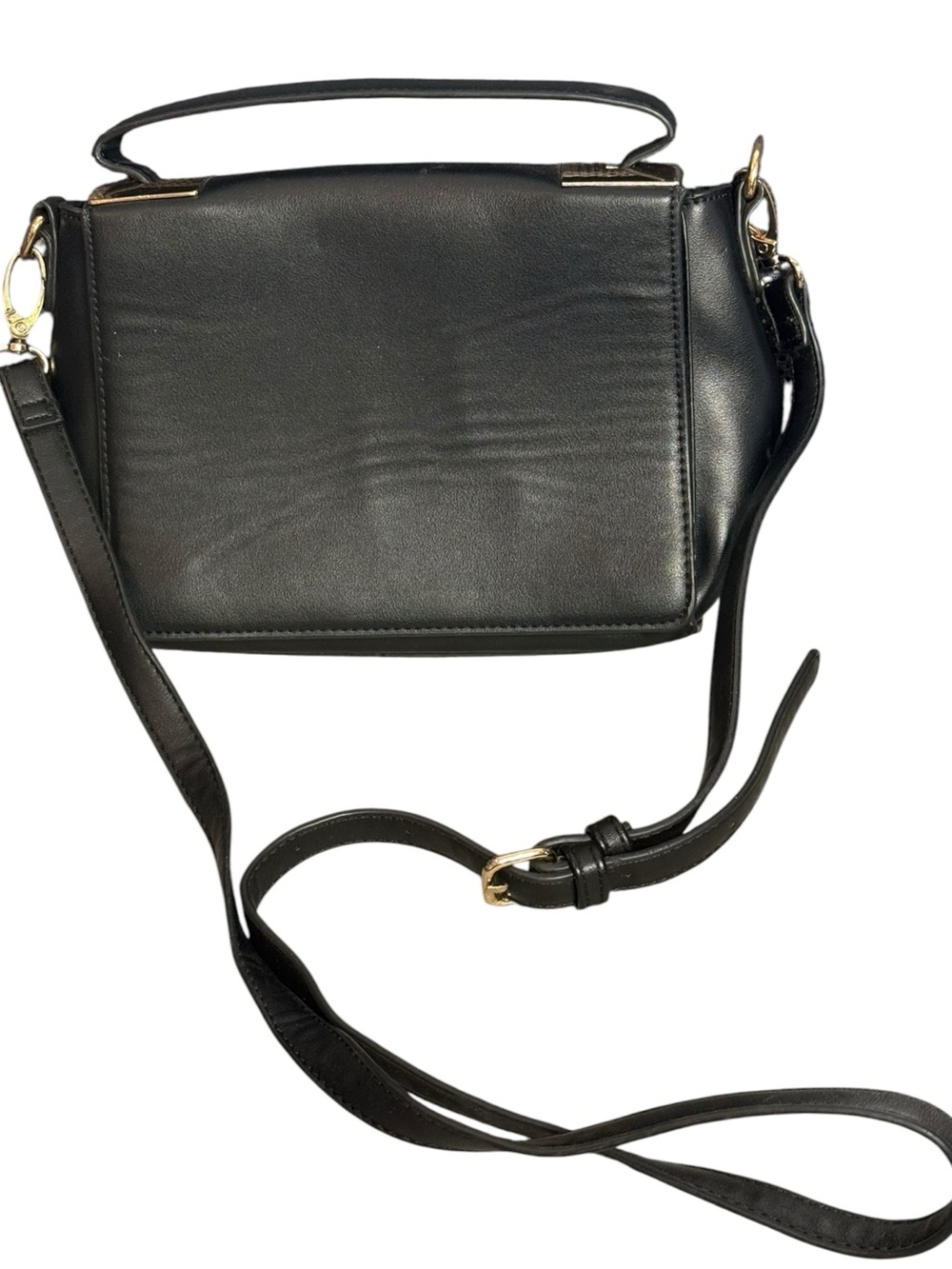 Forever 21 Black Top Handle Crossbody Satchel Bag Gold Hardware - Picture 2 of 9